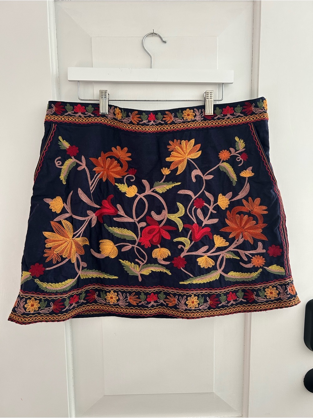 Monsoon Embroidered Boho Floral Mini Skirt Cottagecore Western Fall Skirt